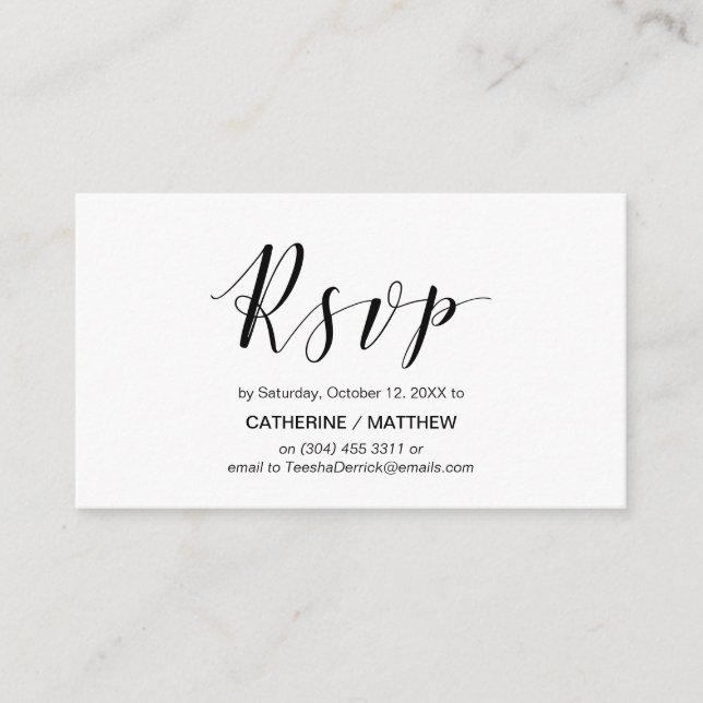 Modern Elegant, Black Script, RSVP respond Enclosure Card (Front)