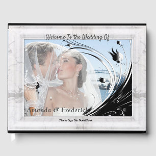 Modern Elegant Black Silhouette on White Marble Guest Book