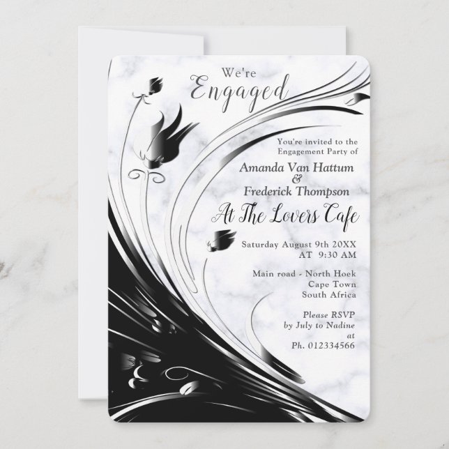 Modern Elegant Black Silhouette on White Marble Invitation (Front)