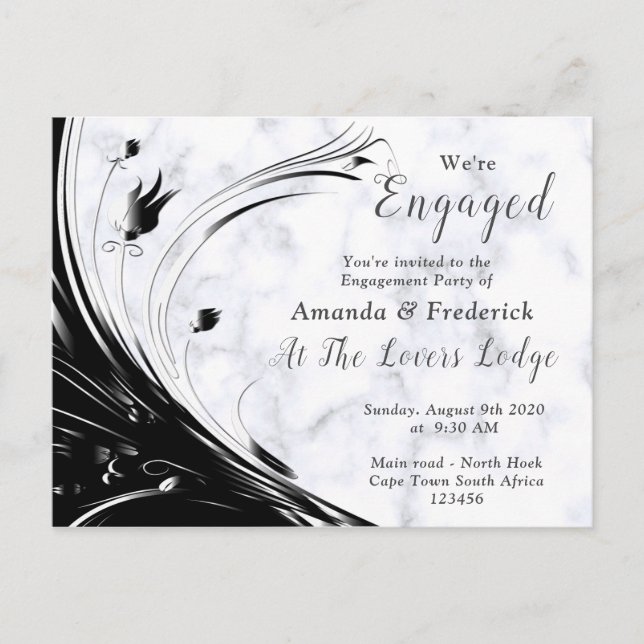Modern Elegant Black Silhouette on White Marble Invitation Postcard (Front)