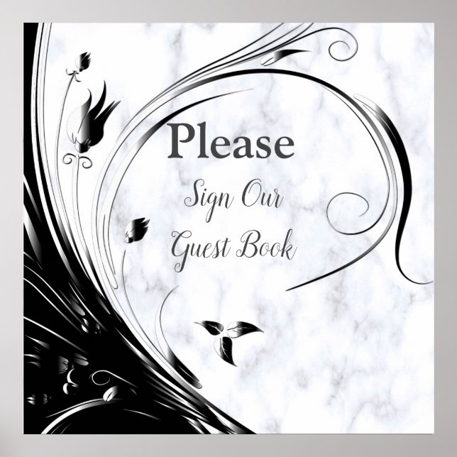 Modern Elegant Black Silhouette on White Marble Poster (Front)