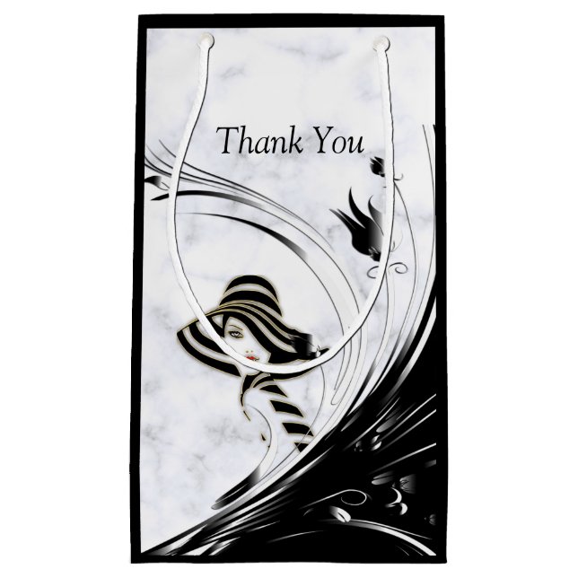 Modern Elegant Black Silhouette on White Marble Small Gift Bag (Front)
