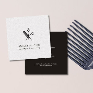 Modern Elegant Black Texture White Hair Stylist Square Business Card