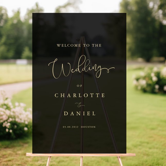 Modern, Elegant, Black-Transparent, Script, Acrylic Sign (WELCOME! Elegant, Black ,Transparent, Wedding Acrylic Sign)