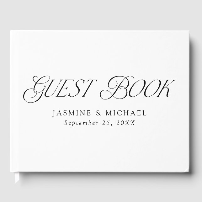 Modern Elegant Black Typography Wedding Guest Book (Front)