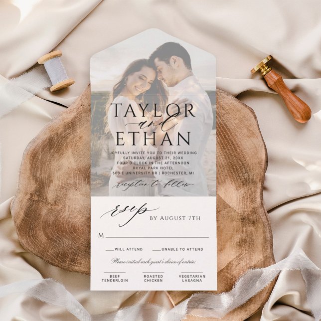 Modern Elegant Black Wedding Photo All In One Invitation (Creator Uploaded)