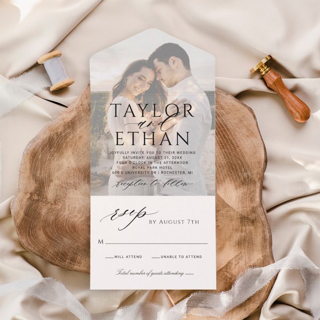 Modern Elegant Black Wedding Photo All In One Invitation (Creator Uploaded)