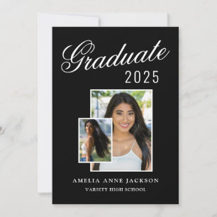 Modern Elegant Black & White 2025 Graduate Photo  Invitation