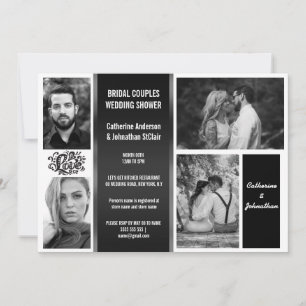 Modern elegant black white 4 photo couples shower invitation