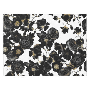 Modern Elegant Black White and Gold Floral Pattern Tablecloth