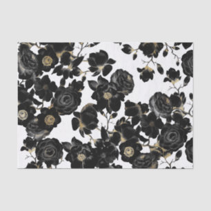 Modern Elegant Black White and Gold Floral Pattern Tissue Paper
