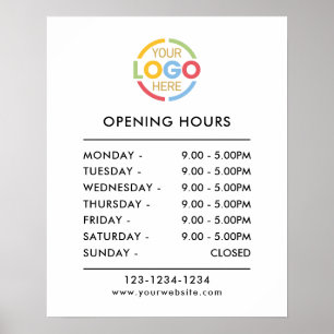Modern Elegant Black White Business Opening Hours Poster