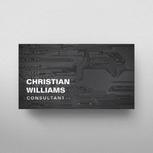 Modern Elegant Black White CircuitBoard Consultant Business Card