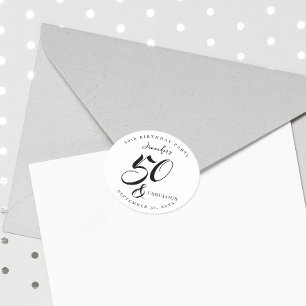 Modern Elegant Black White Fifty Fabulous Birthday Classic Round Sticker