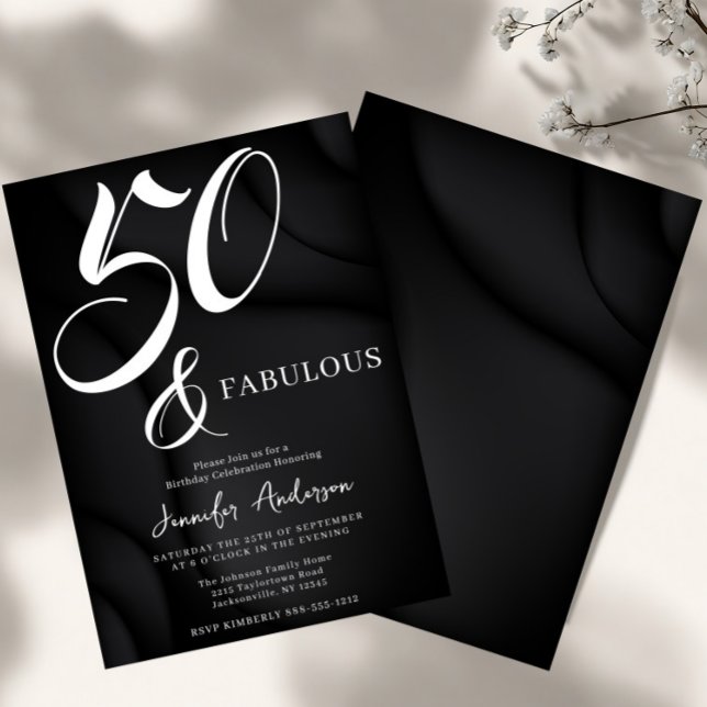 Modern Elegant Black White Fifty Fabulous Birthday Invitation (Creator Uploaded)
