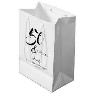 Modern Elegant Black White Fifty Fabulous Birthday Medium Gift Bag