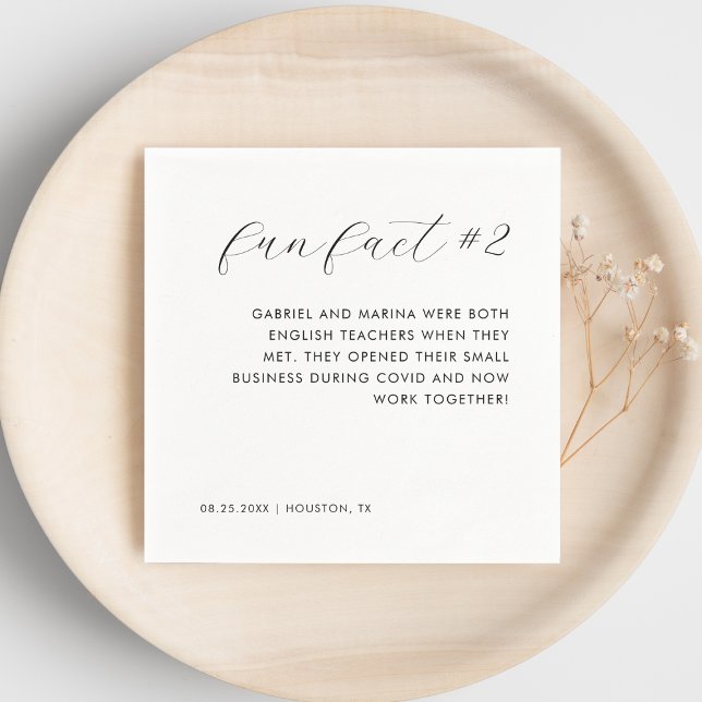 Modern Elegant Black & White Fun Fact # 2 Wedding Napkin (Creator Uploaded)