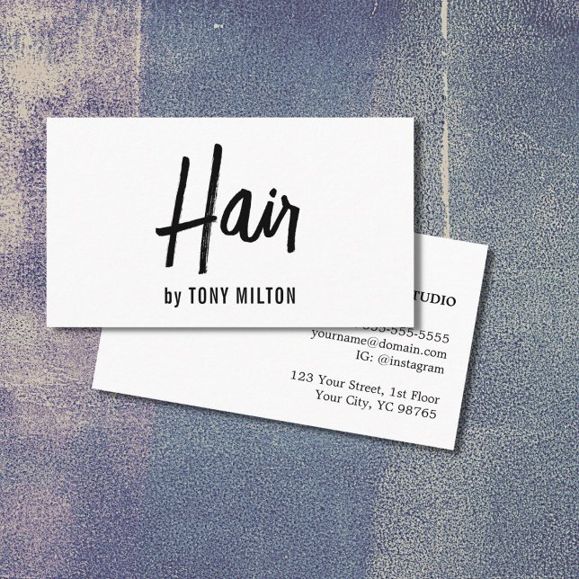 Modern Elegant Black White Hair Stylist Business Card (Creator Uploaded)