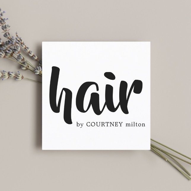 Modern Elegant Black White Hair Stylist Square Business Card (Creator Uploaded)