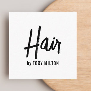 Modern Elegant Black White Hair Stylist Square Business Card