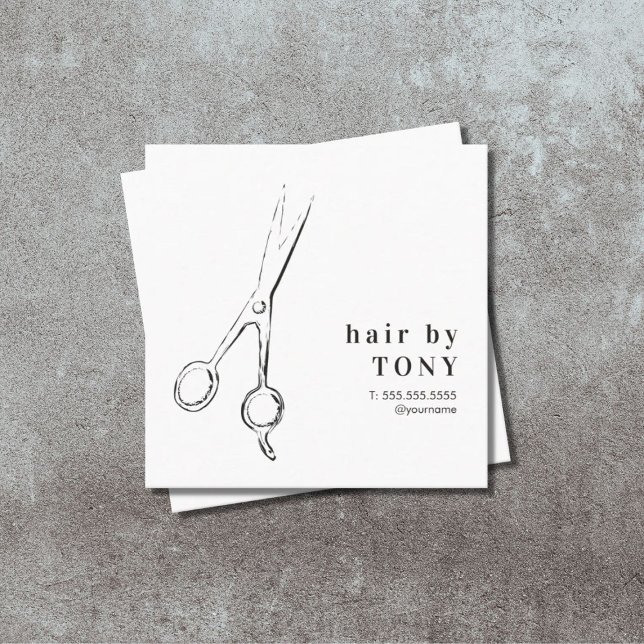 Modern Elegant Black White Hair Stylist Square Business Card (Creator Uploaded)