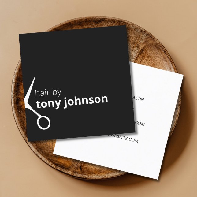 Modern Elegant Black White Hair Stylist Square Business Card (Creator Uploaded)