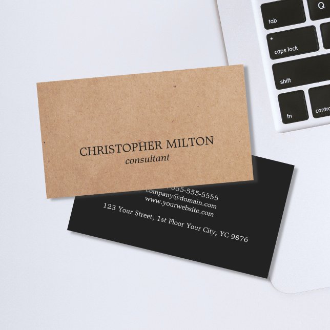 Modern Elegant Black White Kraft Paper Consultant Business Card (Creator Uploaded)