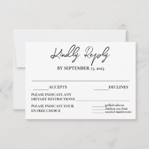 Modern Elegant Black White Meal Choice RSVP Card