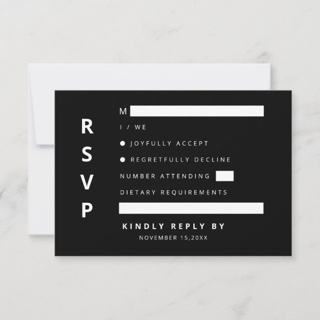Modern Elegant Black & White Minimaliist  RSVP Card (Front)