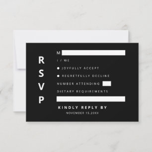 Modern Elegant Black & White Minimaliist RSVP Card