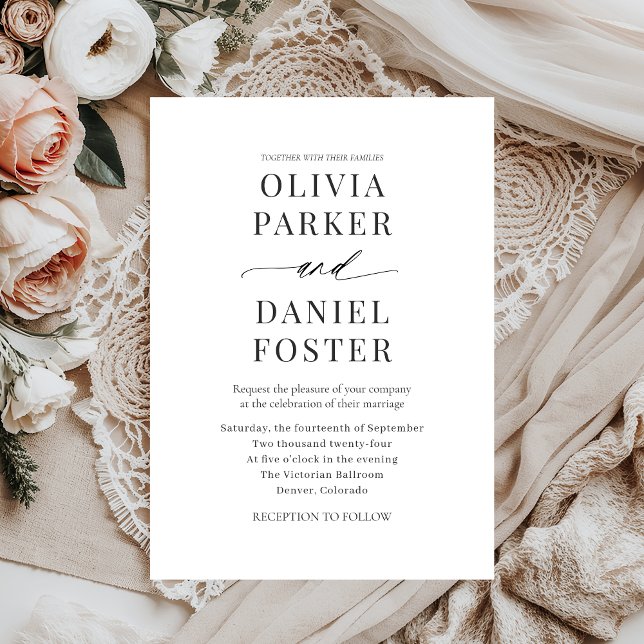 Modern Elegant Black & White Minimalist Wedding Invitation (Creator Uploaded)