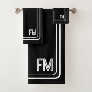 Modern Elegant Black & White Monogram Bath Towel