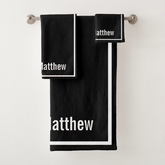 Modern Elegant Black &white Monogram  Bath Towel Set (Insitu)