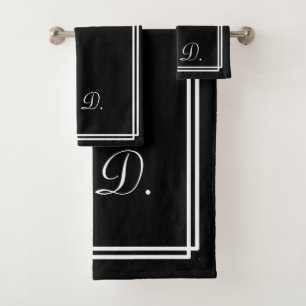 Modern Elegant Black White Monogram Initials Bath Towel Set