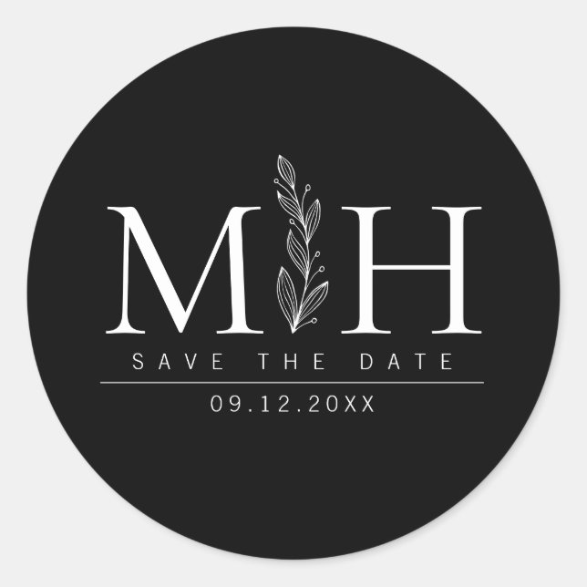 Modern Elegant Black & White Monogram Wedding  Classic Round Sticker (Front)