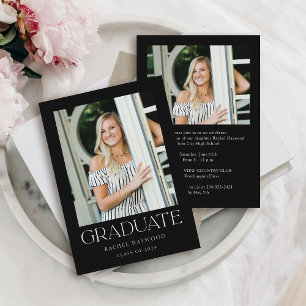 Modern Elegant Black White Photo Graduation Party Invitation