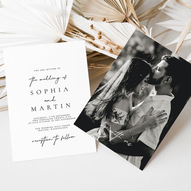 Modern Elegant Black & White Photo Wedding Invitation (Creator Uploaded)