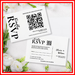 Modern Elegant Black & White QR Code Wedding RSVP Card