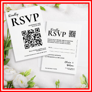 Modern Elegant Black & White QR Code Wedding RSVP Enclosure Card