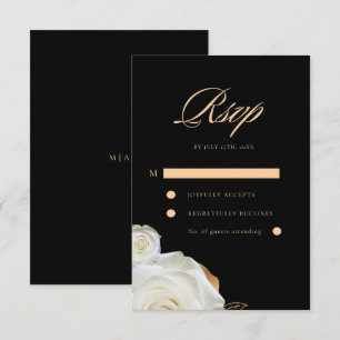 Modern Elegant Black White Rose Wedding RSVP Card