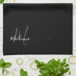 Modern Elegant Black White Script Name Monogram Tea Towel<br><div class="desc">Modern Elegant Black White Script Name Monogram kitchen towel. Personalise this stylish script typography monogram kitchen towel with your name and monogram initial. Perfect gift for her.</div>