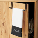 Modern Elegant Black White Script Name Monogram Tea Towel<br><div class="desc">Modern Elegant Black White Script Name Monogram kitchen towel. Personalise this stylish script typography monogram kitchen towel with your monogram name. Perfect gift for her.</div>