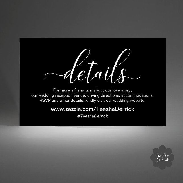 Modern Elegant Black White Script Wedding Website  Enclosure Card (Modern Elegant Gold Cream Script Wedding Website Enclosure Card in Classy Black and White)