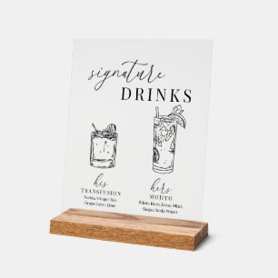 Modern Elegant Black & White Signature Drinks Acrylic Sign