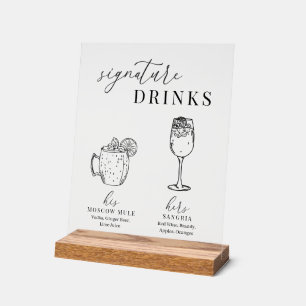 Modern Elegant Black & White Signature Drinks Acrylic Sign