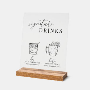 Modern Elegant Black & White Signature Drinks Acrylic Sign