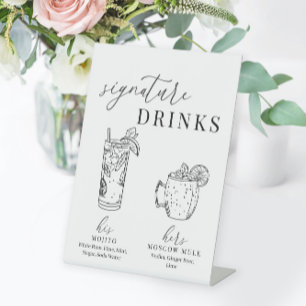 Modern Elegant Black & White Signature Drinks Pedestal Sign