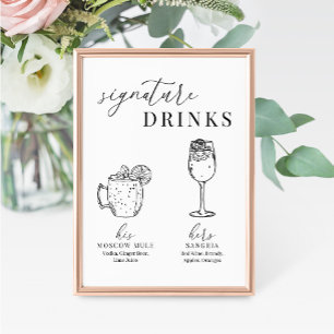 Modern Elegant Black & White Signature Drinks Sign