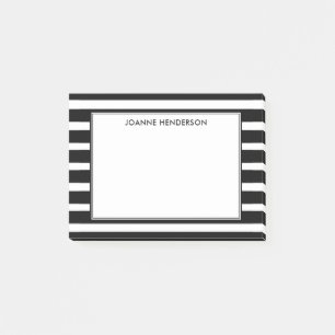 Modern elegant  black & white stripes personalised post-it notes