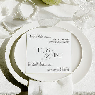 Modern Elegant Black & White Wedding Dinner Menu
